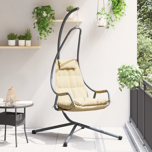 Hanging Egg Chair Folding Beige 94 x 107 x 196.5 cm Steel Hanging Egg Chair Folding Beige 94 x 107 x 196.5 cm Steel
