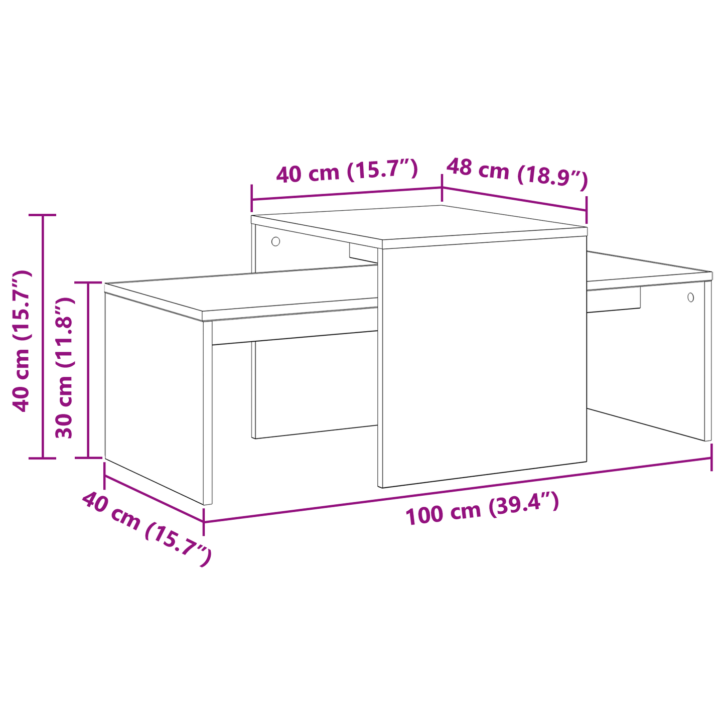 Nesting Tables Black Oak 100 x 48 x 40 cm Engineered Wood