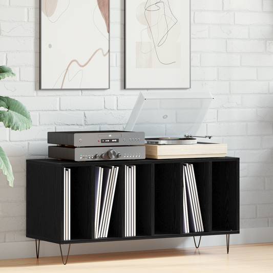 Record Cabinet Black Oak 100 x 38 x 48 cm Engineered Wood Record Cabinet Black Oak 100 x 38 x 48 cm Engineered Wood
