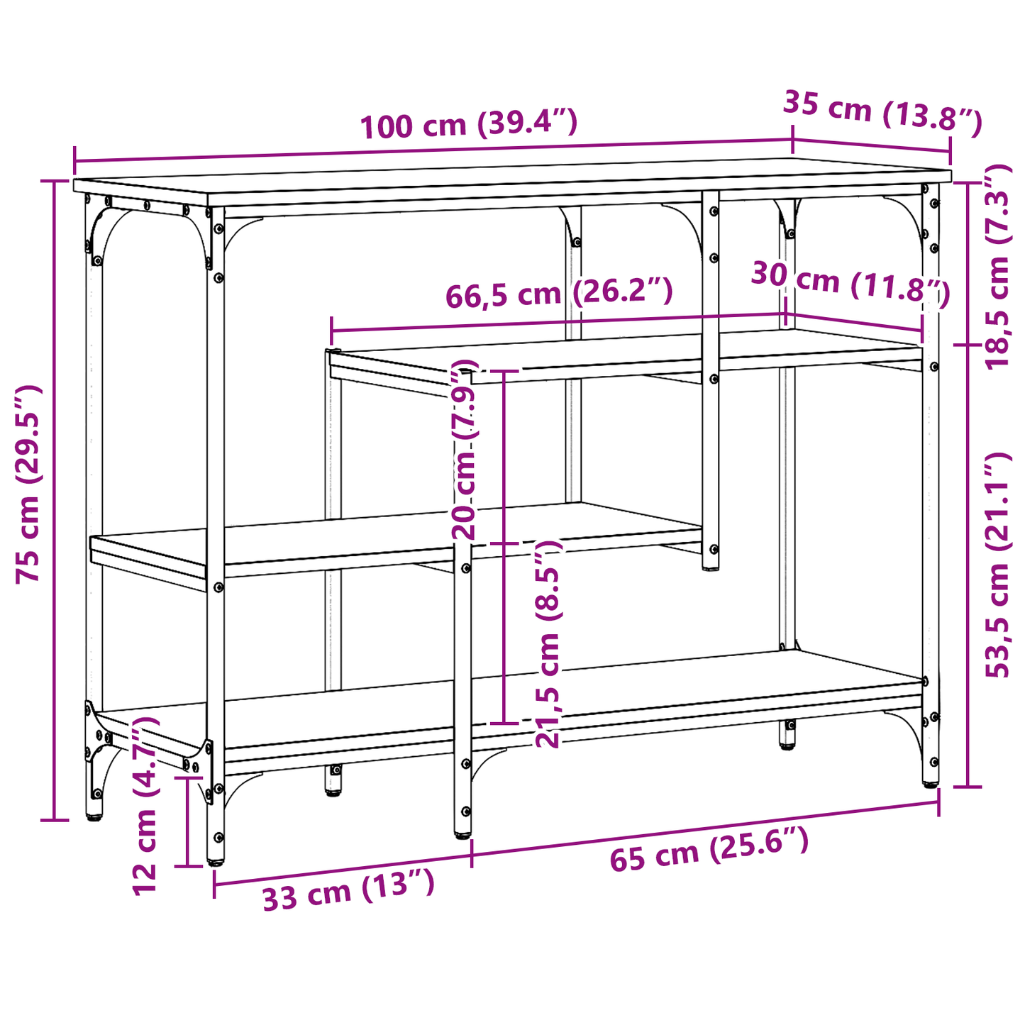 Console Table Black oak 100 x 35 x 75 cm