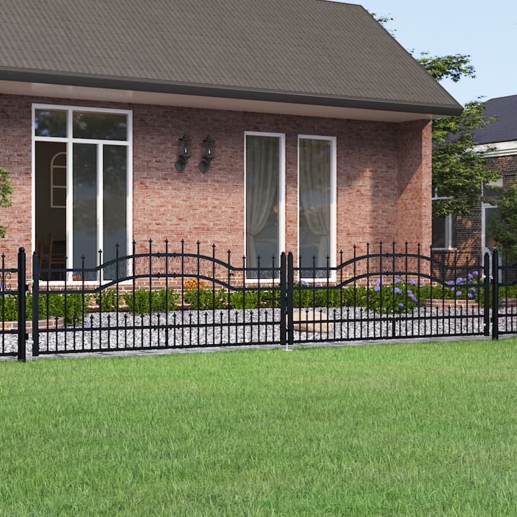 Fence Gate KAMPEN with Spear Top Black 394.5x78 cm Steel