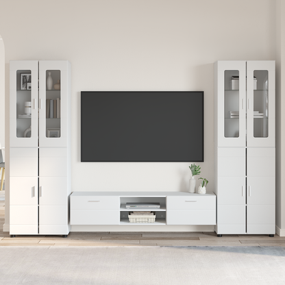 TV Cabinet Set FLORIN 3 pcs High Gloss White Engineered Wood