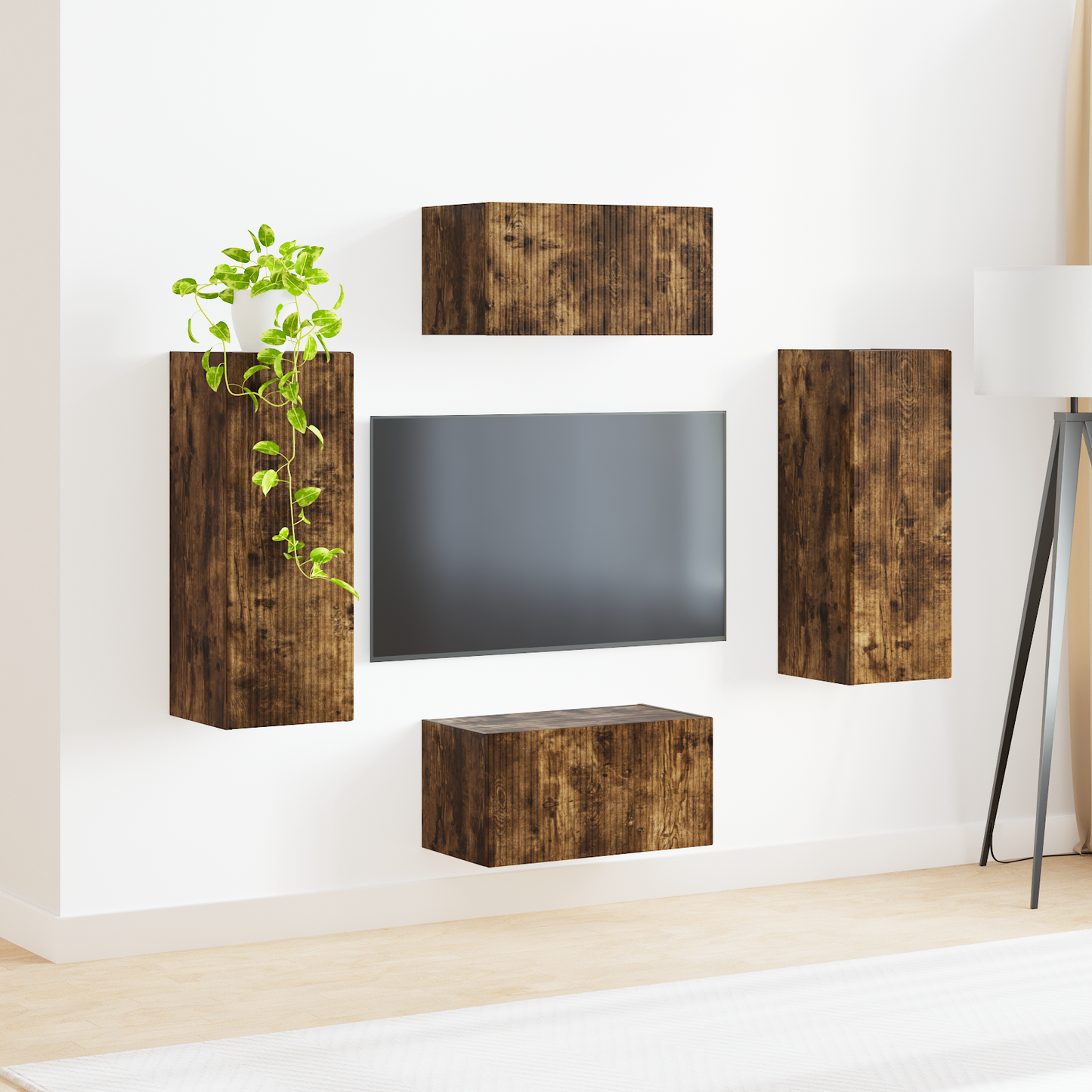 TV Cabinet Set Wall-mounted 2 pcs Smoked Oak Engineered Wood