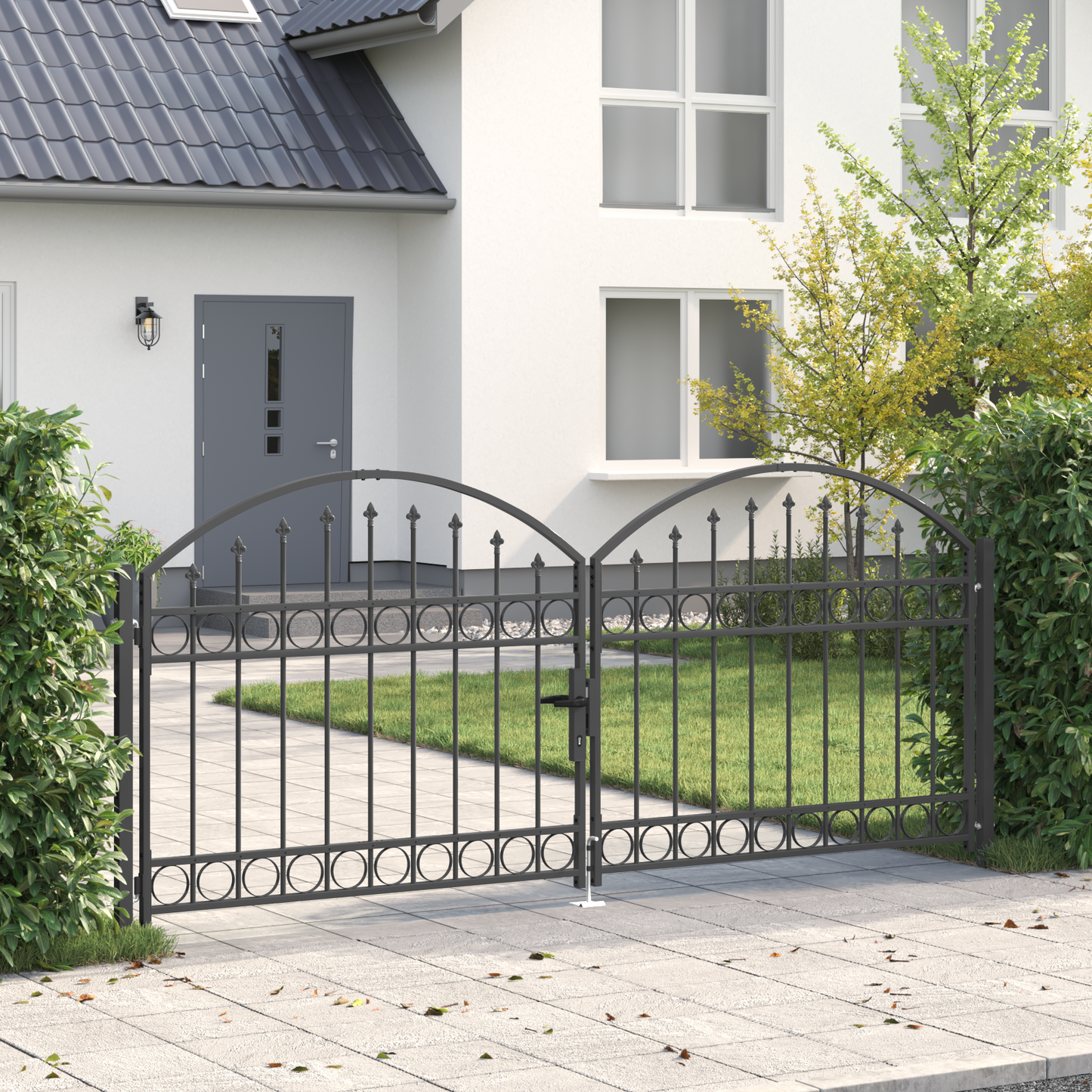 Fence Gate ASSEN 301 x 175.5 cm Steel Grey Lockable