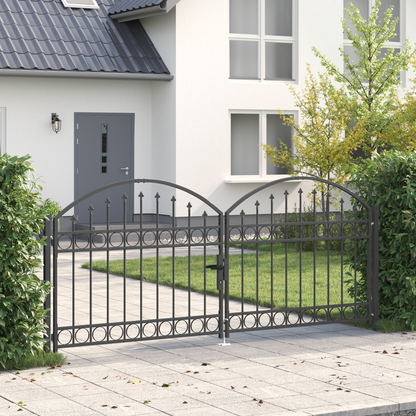 Fence Gate ASSEN 301 x 175.5 cm Steel Grey Lockable