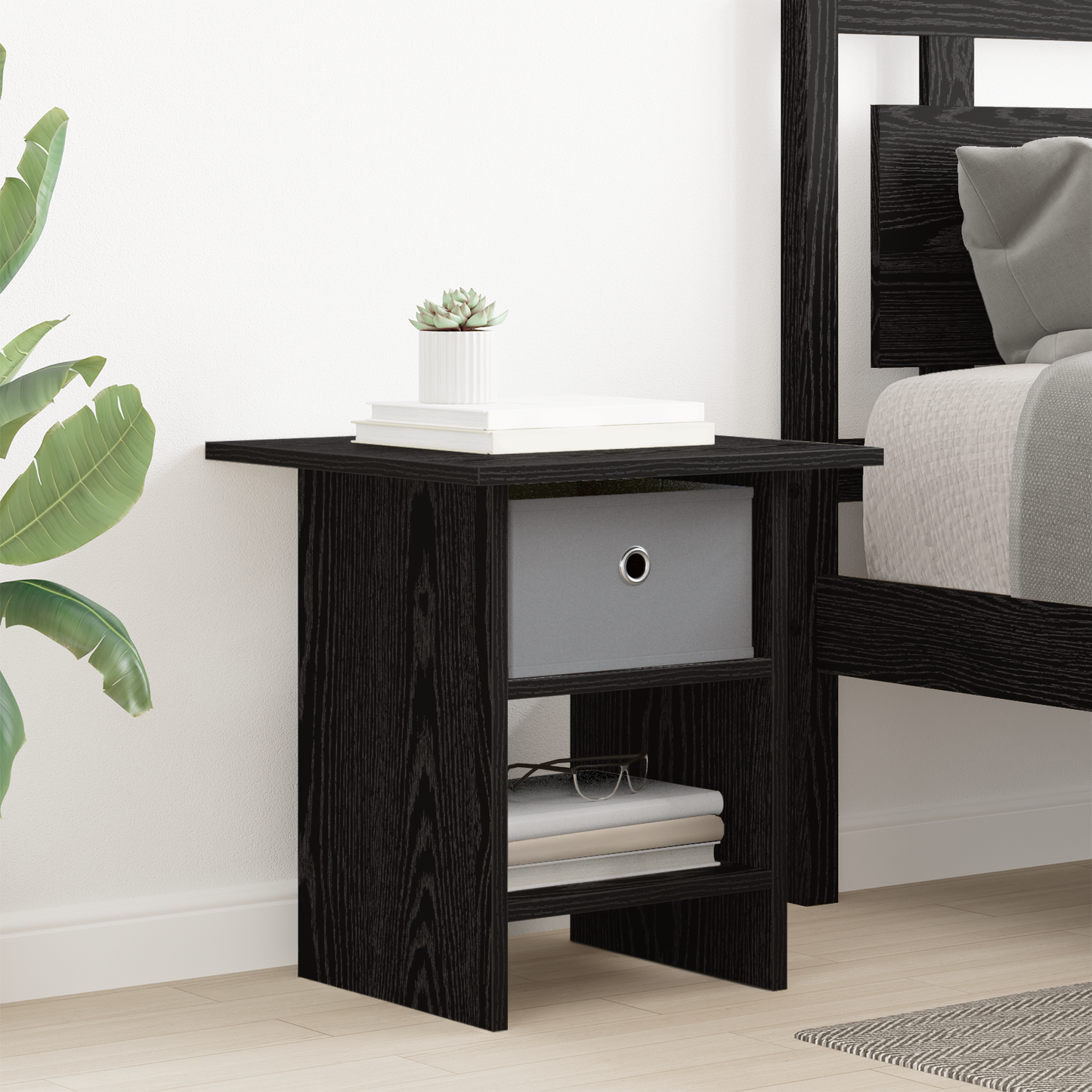 Bedside Table 2 pcs Black Oak 41 x 40 x 45 cm Engineered Wood