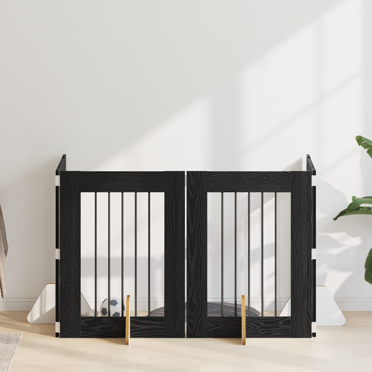 Foldable Dog Gate with Stands 4 pcs Black Oak 241 cm