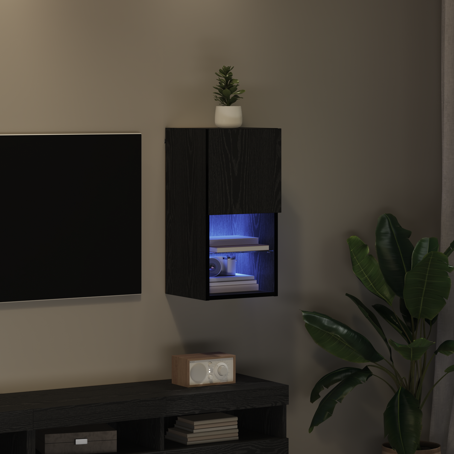 Wall-mounted TV Cabinet with LED Black Oak 30.5 x 30 x 60 cm