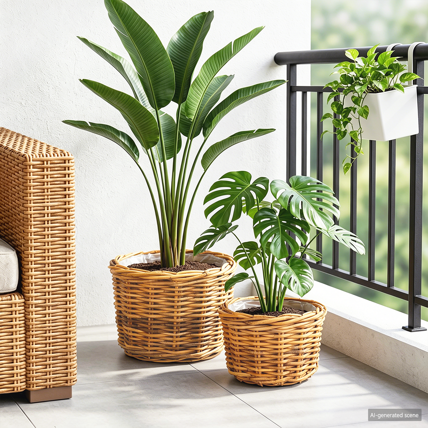 Planter Basket with Storage 2 pcs Natural Brown Kubu Rattan