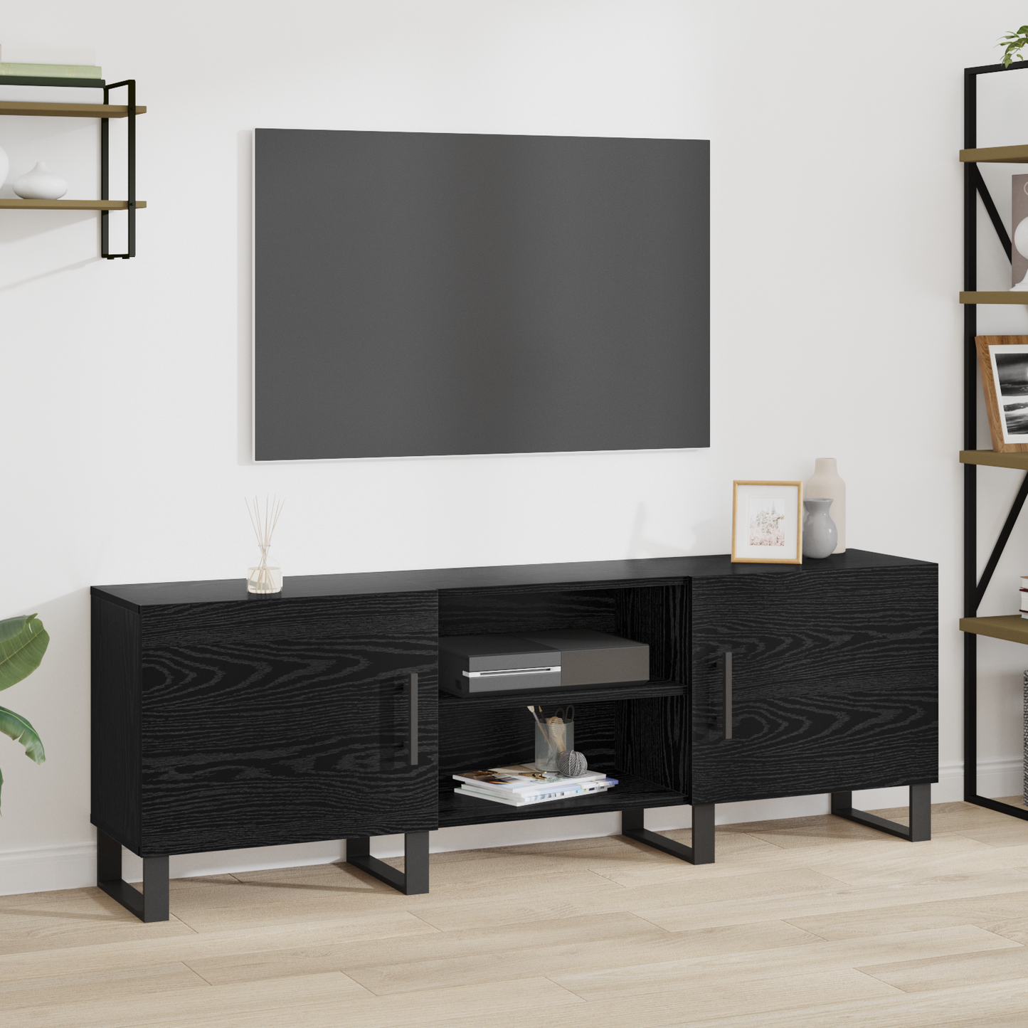 TV Cabinet Black Oak 150 x 30 x 50 cm Engineered Wood