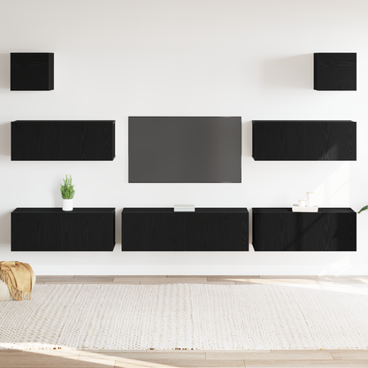 TV Cabinet Set 7 pcs Black Oak 100 x 30 x 30 cm Engineered Wood