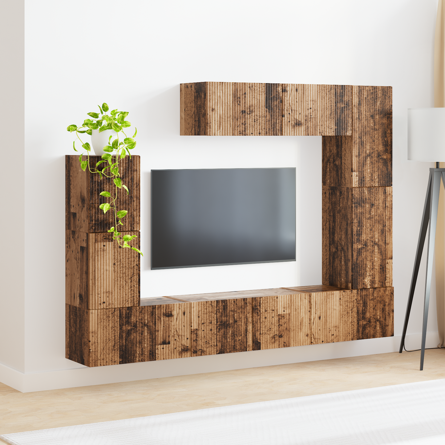 TV Cabinet Set Wall-mounted 5 pcs Old Wood Engineered Wood