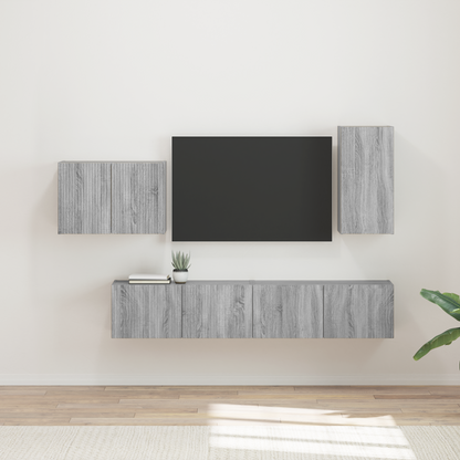 TV Wall Cabinet Set 4 pcs Grey Sonoma Engineered Wood