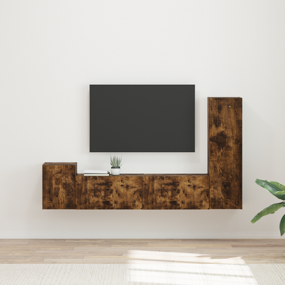 TV Cabinet Set Wall-mounted 4 pcs Smoked Oak Engineered Wood