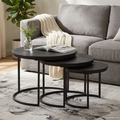 Nesting Coffee Tables 3 pcs Black Solid Mango Wood and Steel
