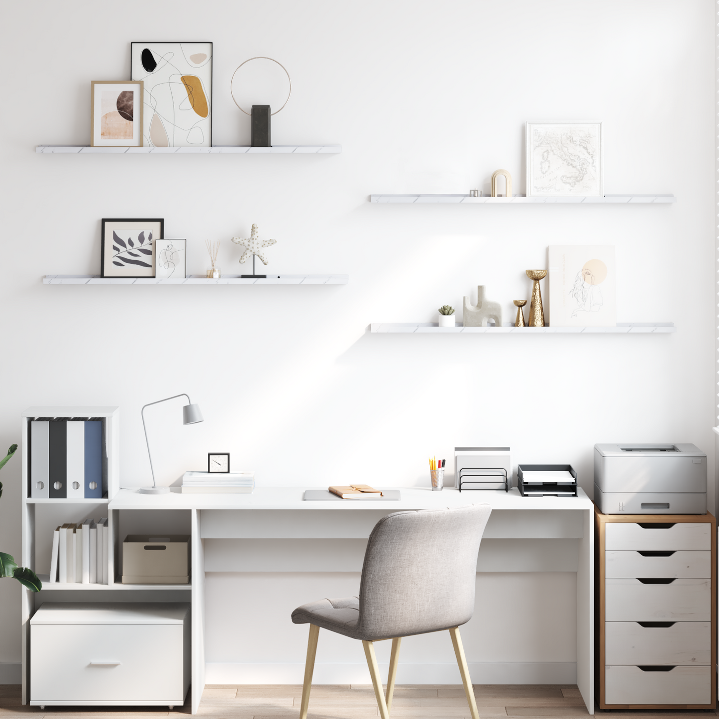 Wall Shelf 4 pcs White Marble 115 x 9 x 3 cm Engineered Wood