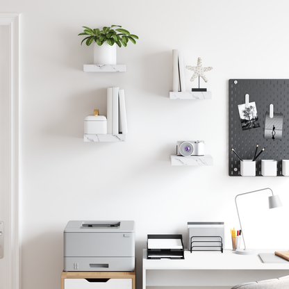 Wall Shelf 4 pcs White Marble 23 x 23.5 x 4 cm Engineered Wood