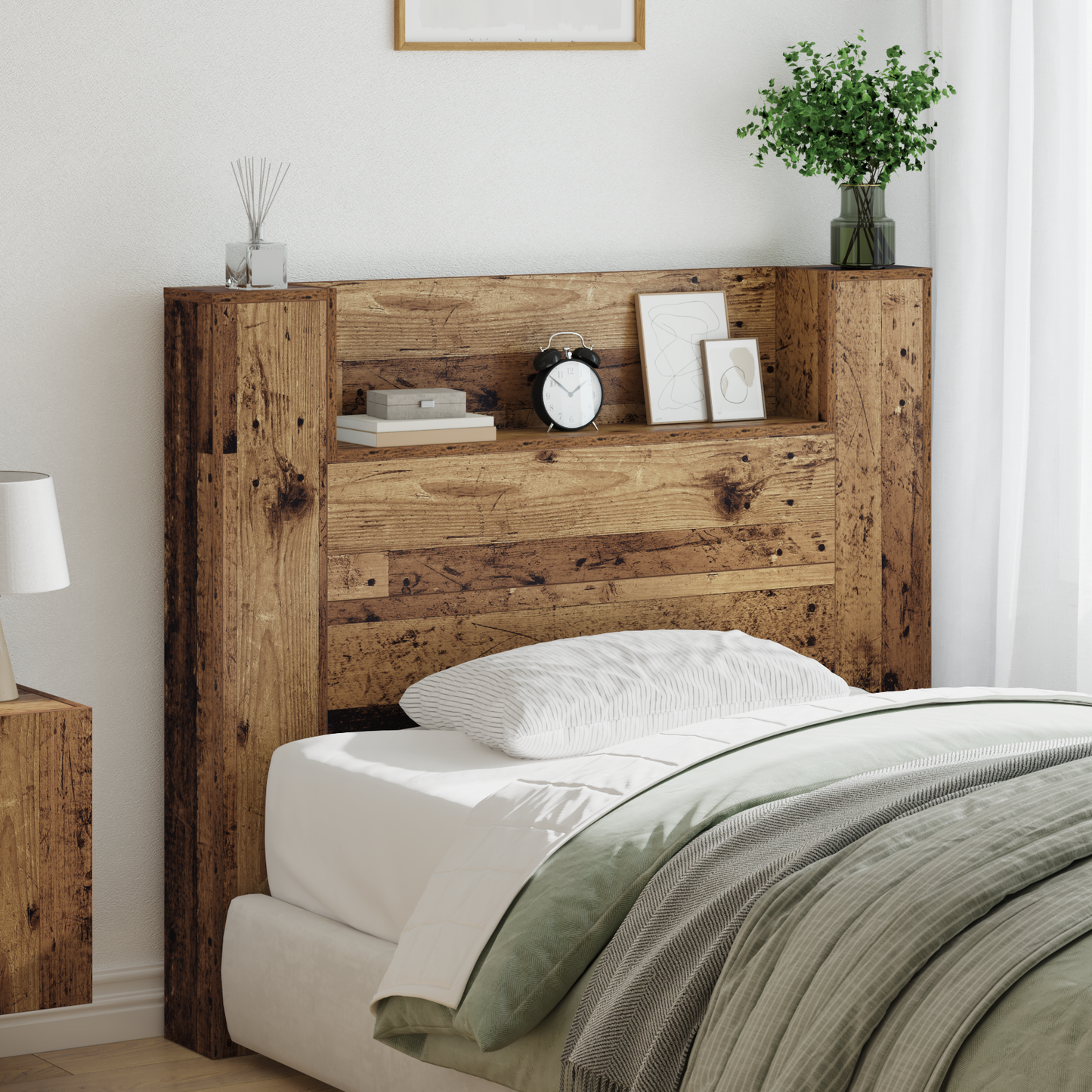Storage Headboard with LED Old Wood Engineered Wood