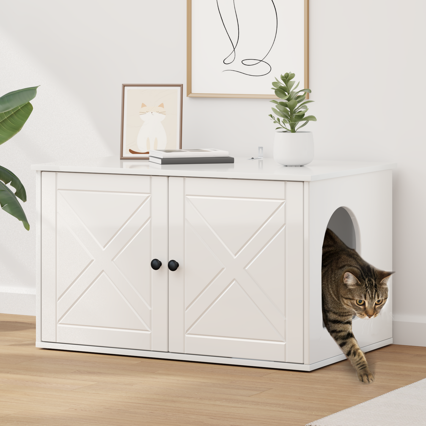 Cat House Gloss White 85 x 55 x 50 cm Engineered Wood