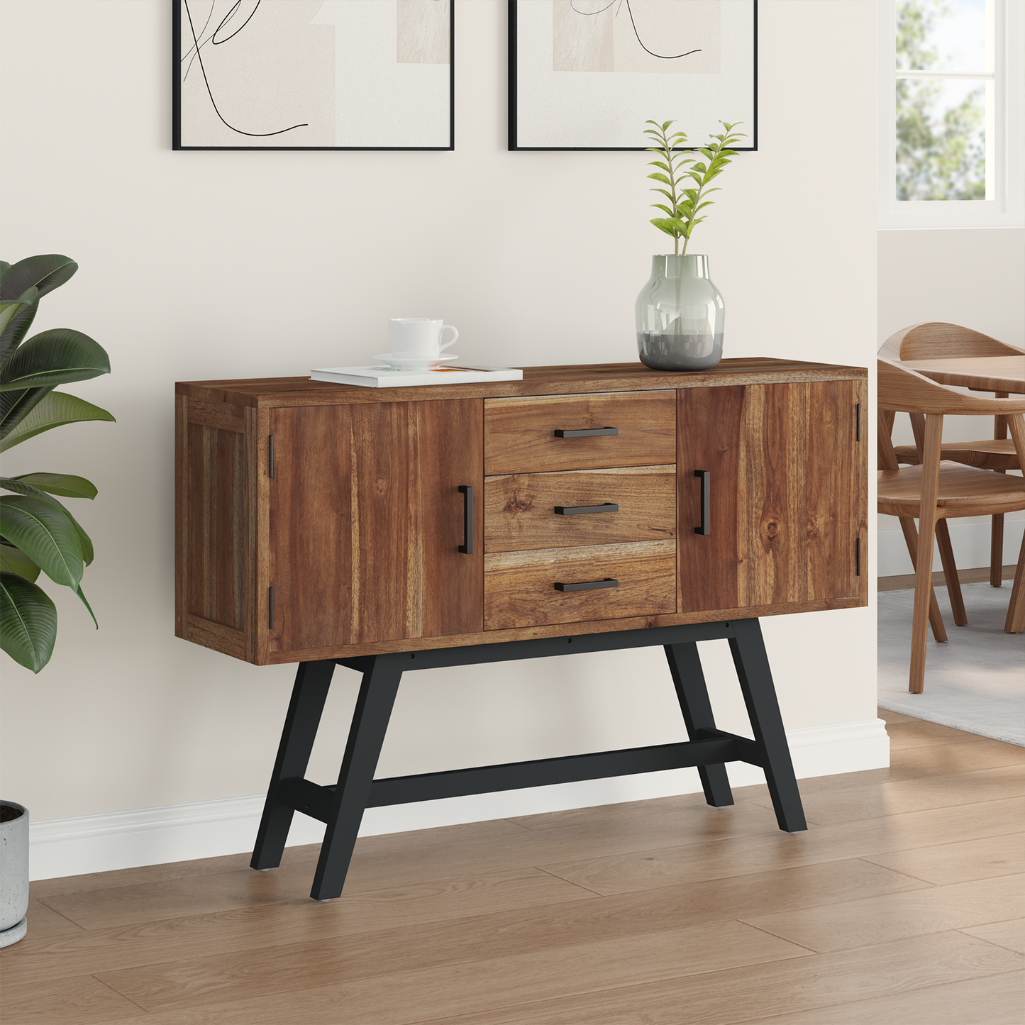 TV Stand with Drawer Natural 110 x 30 x 75 cm Solid Teak Wood