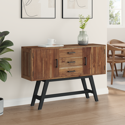 TV Stand with Drawer Natural 110 x 30 x 75 cm Solid Teak Wood