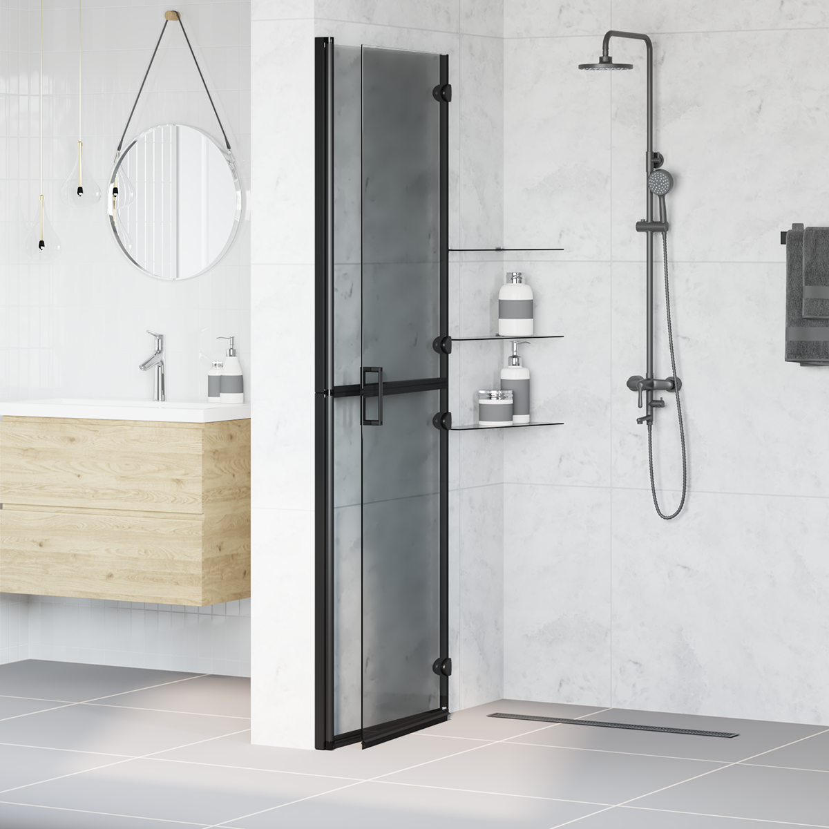 Walk-In Shower Wall Folding Black 120 x 6.5 x 190 cm