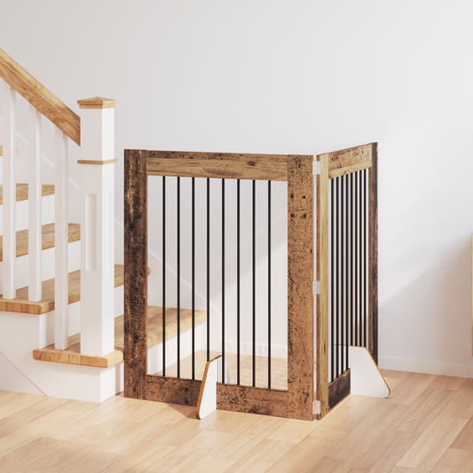 Foldable Dog Gate with Stands 2 pcs Old Wood 160.5 cm