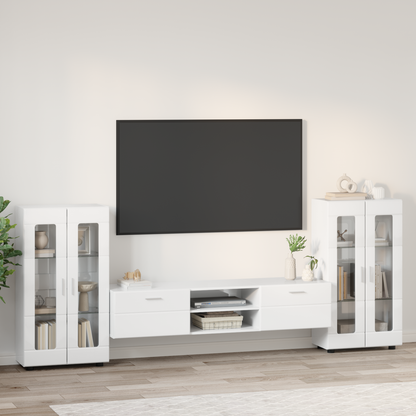 TV Cabinet Set FLORIN 3 pcs High Gloss White Engineered Wood