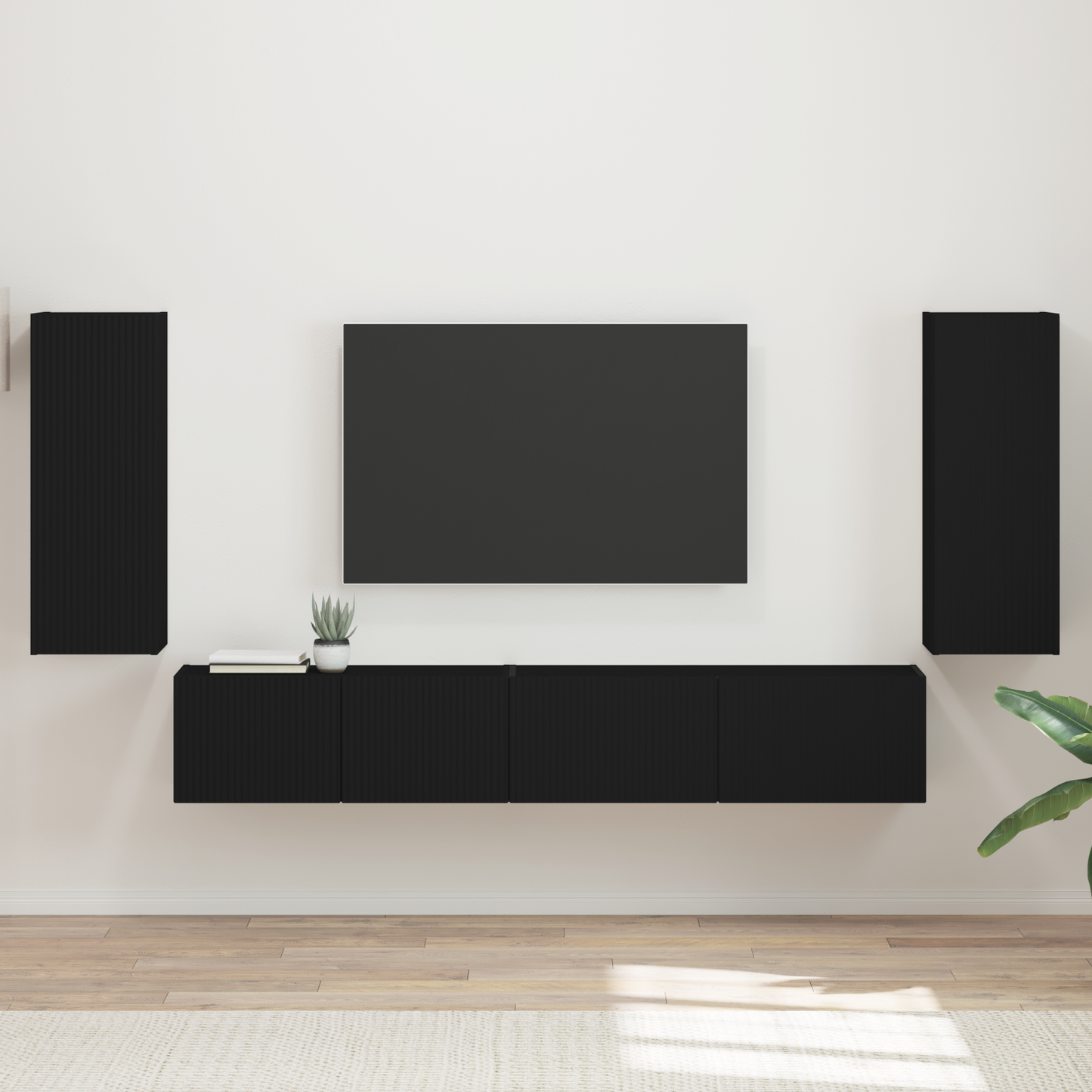 TV Cabinet Set 4 pcs Black Engineered Wood