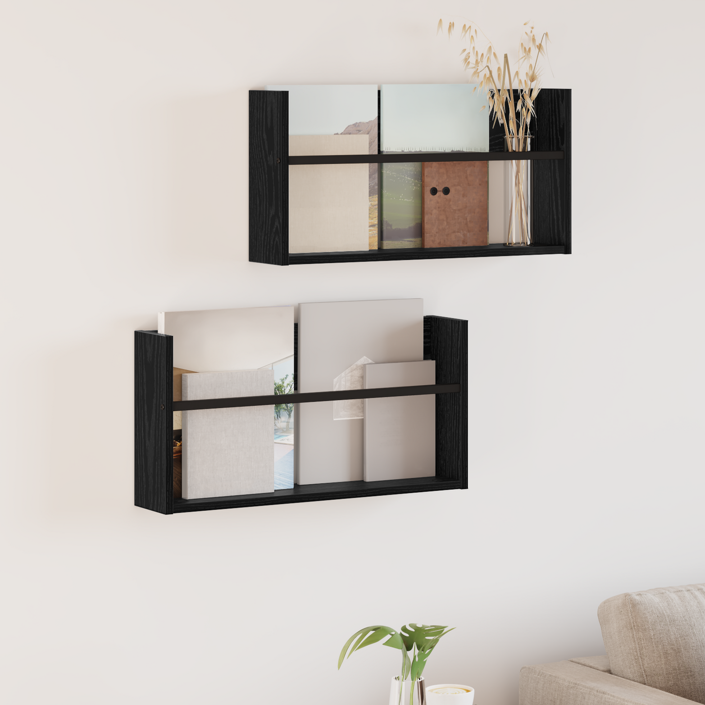 Magazine Rack 2 pcs Black Oak 60 x 12 x 30 cm Engineered Wood