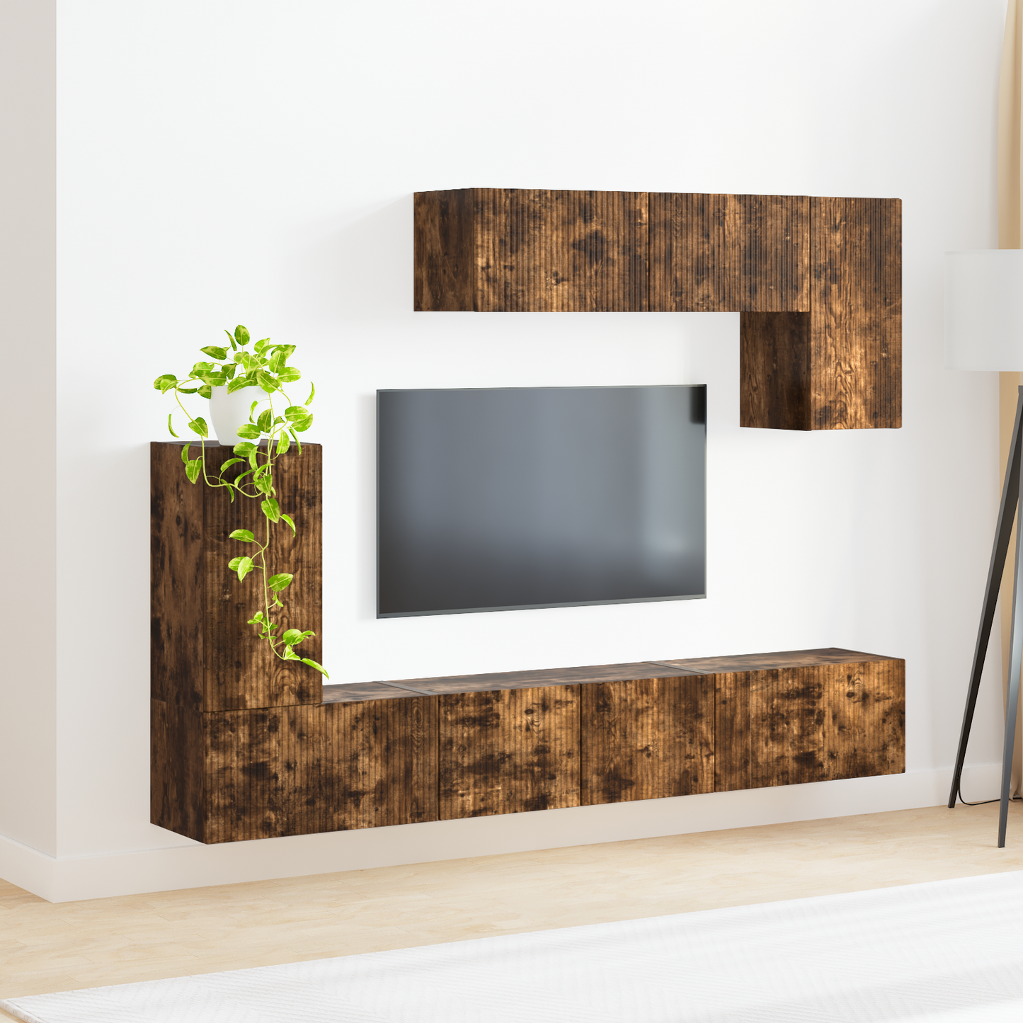 TV Cabinet Set Wall-mounted 4 pcs Smoked Oak Engineered Wood