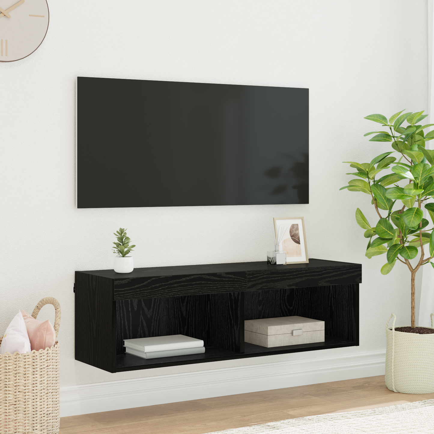 TV Wall Cabinet Black Oak 100 x 30 x 30 cm Engineered Wood