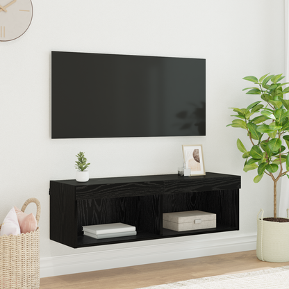 TV Wall Cabinet Black Oak 100 x 30 x 30 cm Engineered Wood