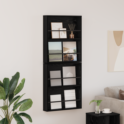 Magazine Rack 2 pcs Black Oak 60 x 12 x 70 cm Engineered Wood