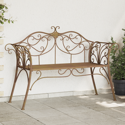 Garden Bench 2-Seater 130 x 47 x 90 cm Steel Antique Brown