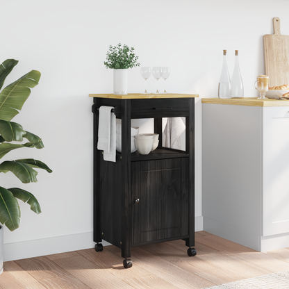 Kitchen Trolley MONZA Black 48 x 40 x 88.5 cm Solid Pine Wood