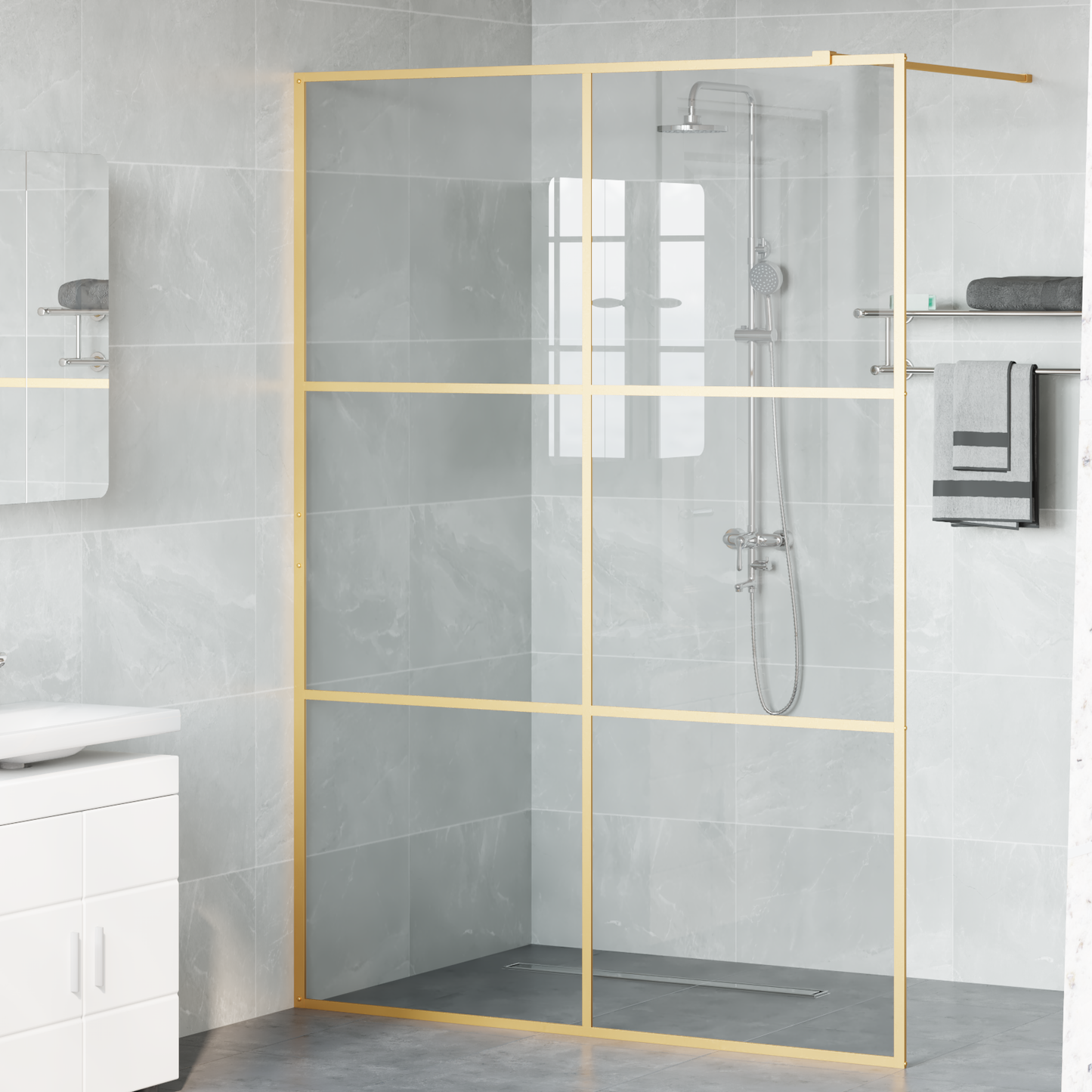 Walk-in Shower Wall Gold 140 x 195 cm Tempered Glass