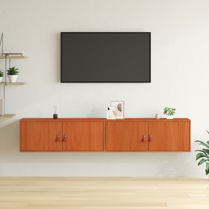 Wall Cabinet 2 pcs Wax Brown 80 x 30 x 30 cm Solid Pine Wood