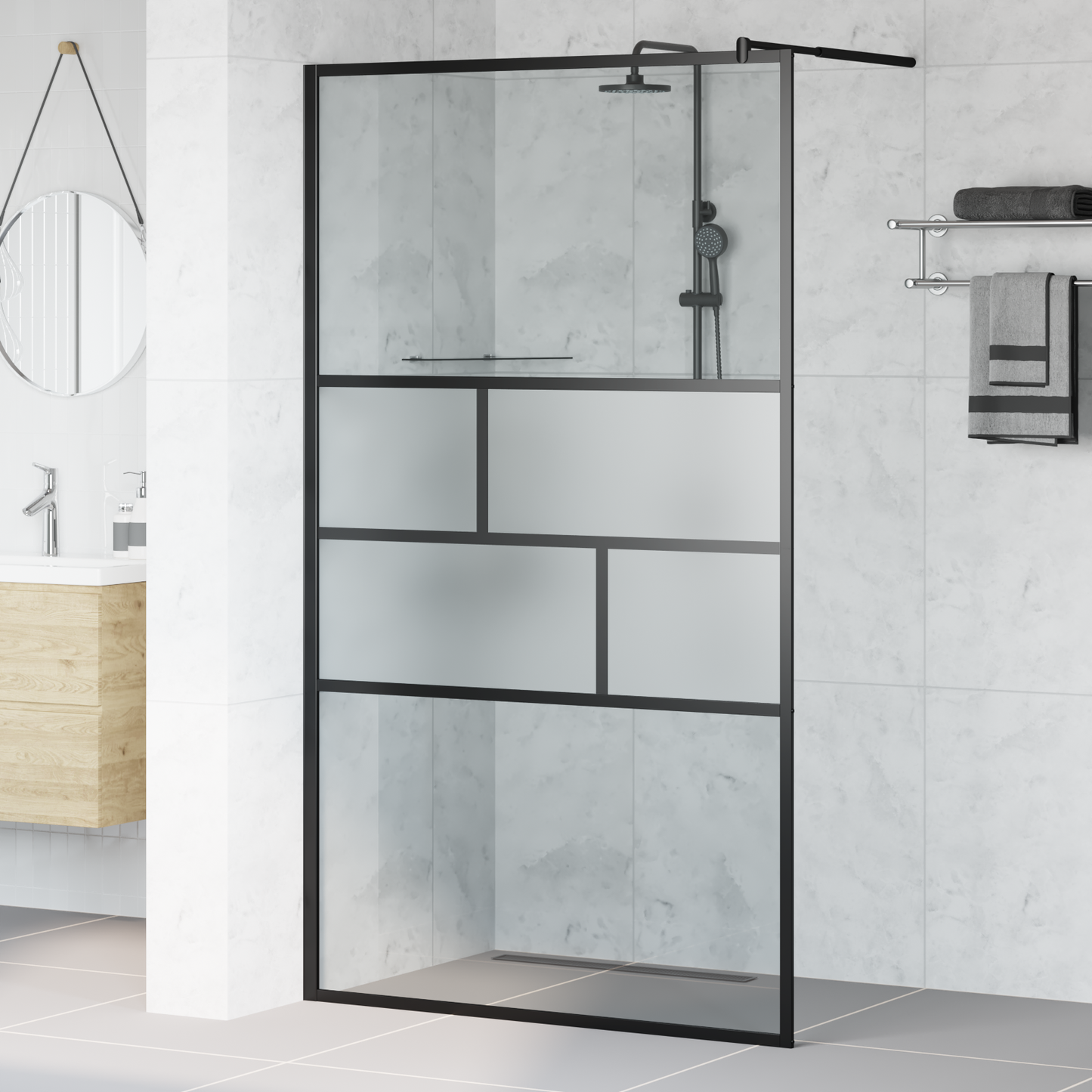 Walk-in Shower Wall Black 115 x 195 x 0.5 cm