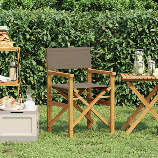 Director Chair Brown and Taupe Solid Teak Wood