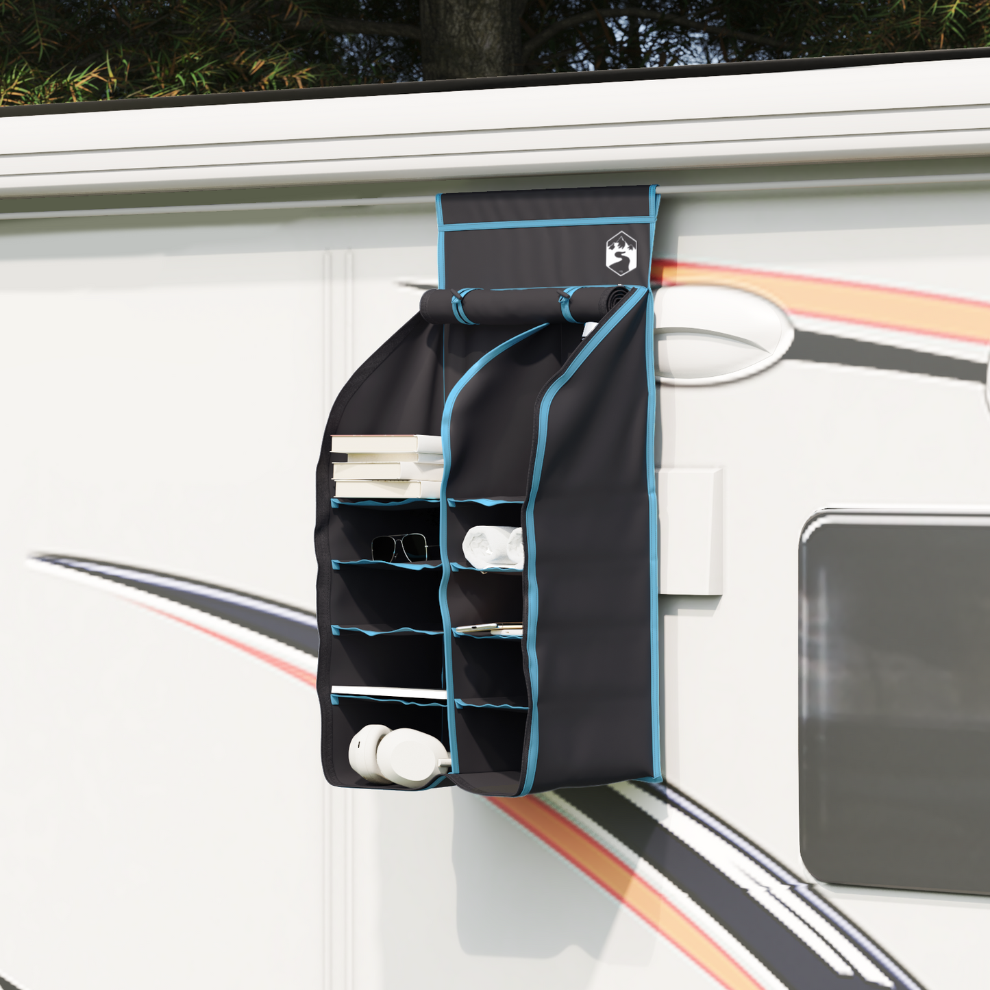 Hanging Tent Organizer 10 Pockets Black 40.5 x 25 x 80 cm
