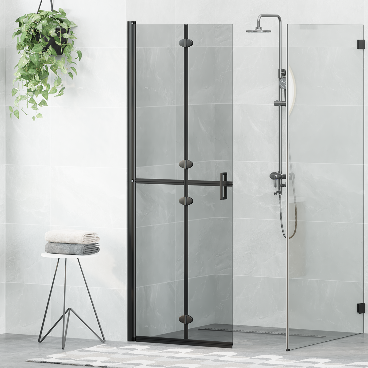 Walk-In Shower Wall Folding Black 70 x 6.5 x 190 cm