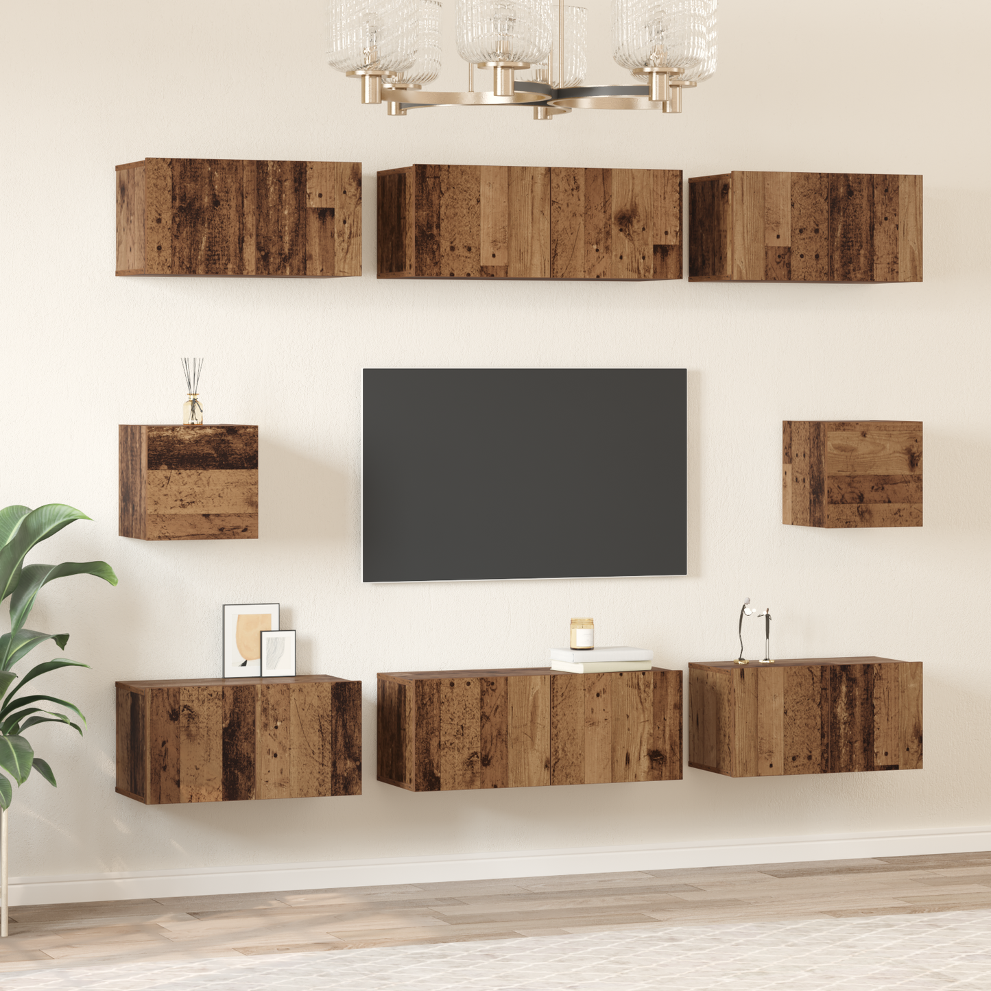 TV Cabinet Set Wall-mounted 8 pcs Old Wood Engineered Wood
