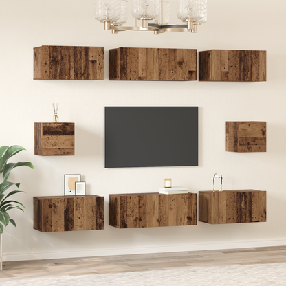 TV Cabinet Set Wall-mounted 8 pcs Old Wood Engineered Wood