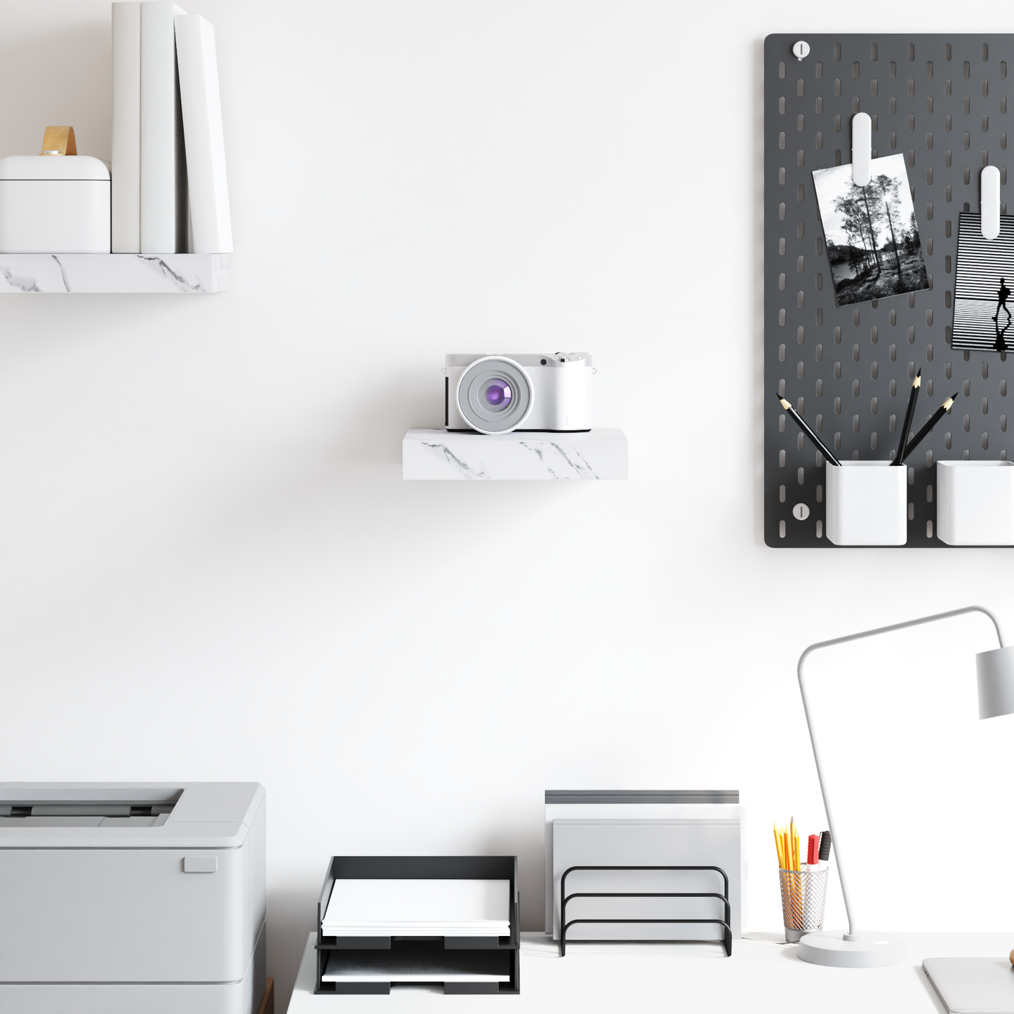 Wall Shelf White Marble 23 x 23.5 x 4 cm Engineered Wood