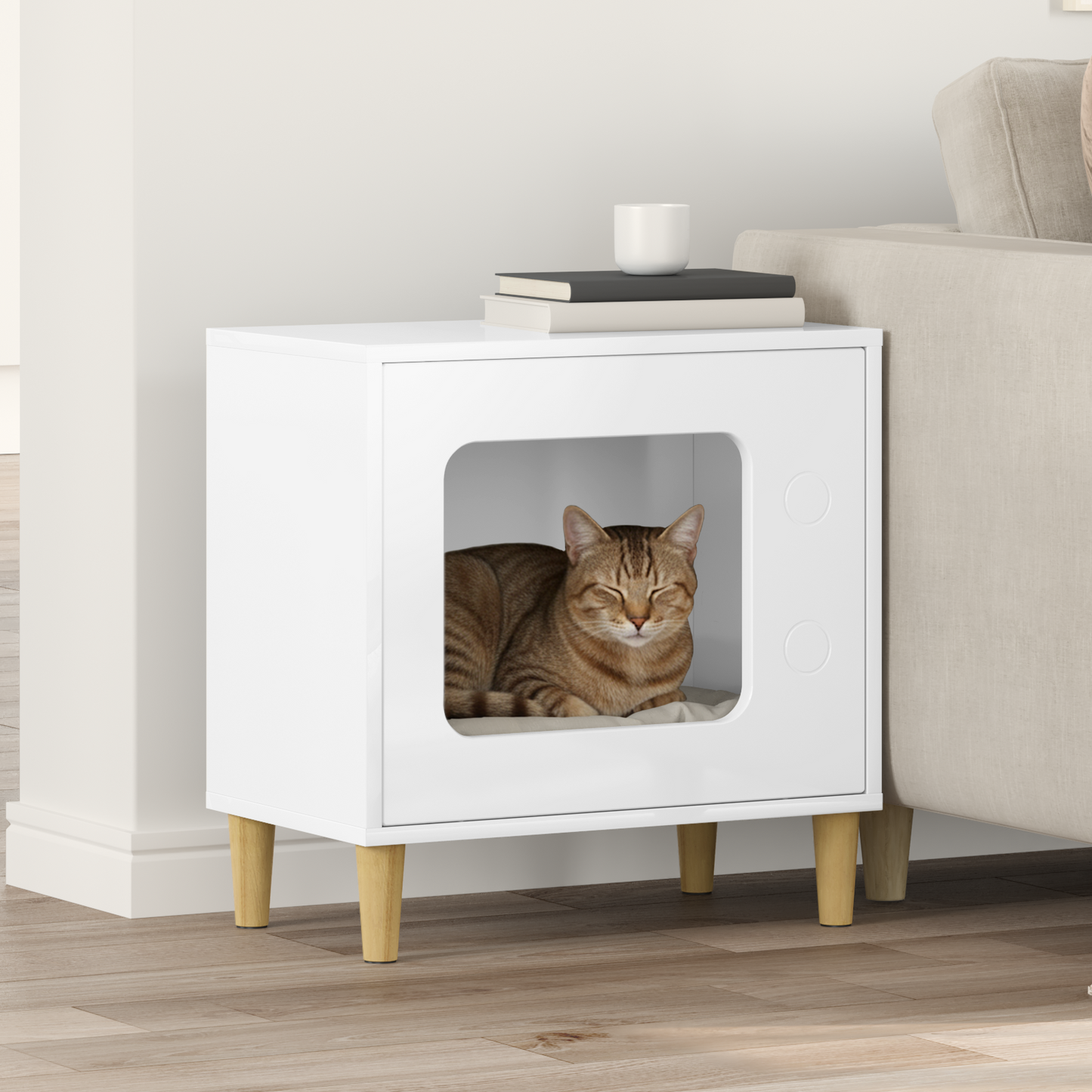 Cat House Gloss White 51 x 30 x 52 cm Engineered Wood