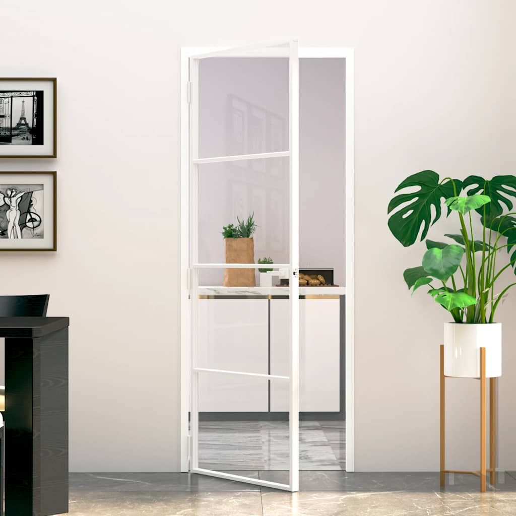 Interior Door White 76x201,5 cm Tempered Glass&Aluminium Slim