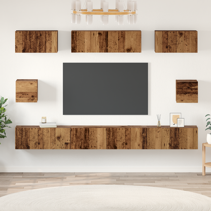 TV Cabinet Set Wall-mounted 8 pcs Old Wood Engineered Wood