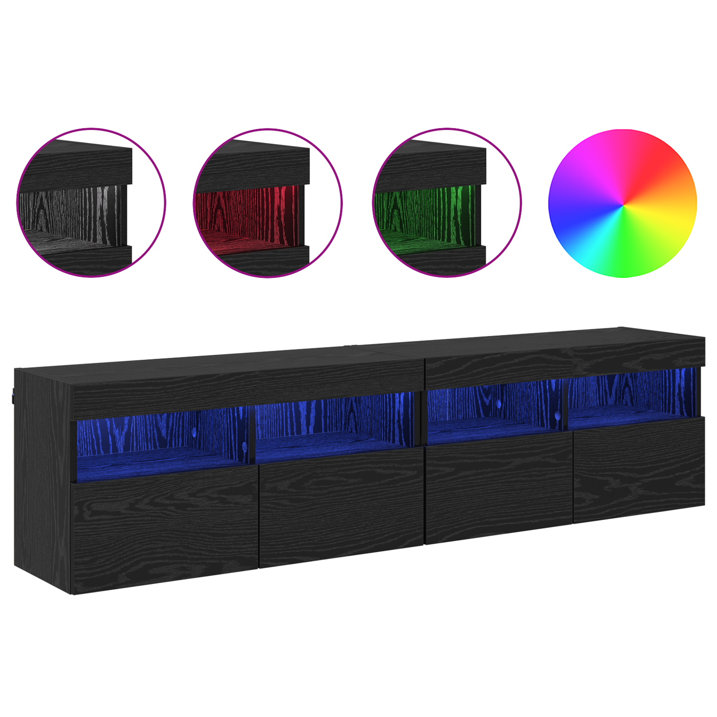 TV Wall Cabinets with LED 2 pcs Black Oak 80 x 30 x 40 cm