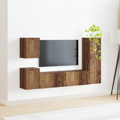 TV Cabinet Set Wall-mounted 4 pcs Old Wood Engineered Wood